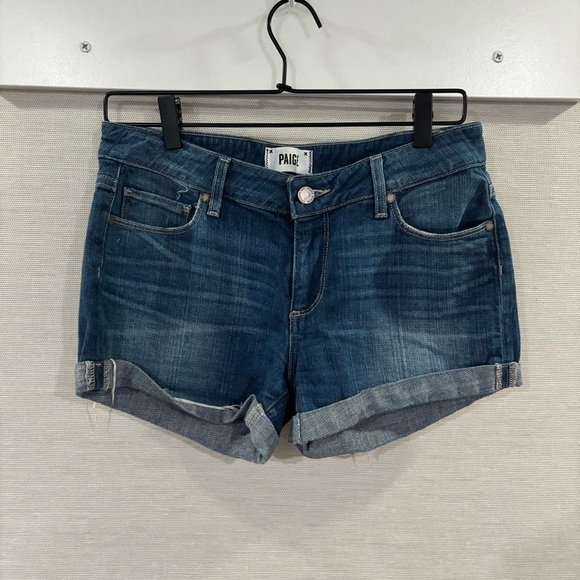 PAIGE Women's Jimmy Jimmy Short Rolled Cuff Jean Shorts - Dark Blue Size 26 - Picture 1 of 6